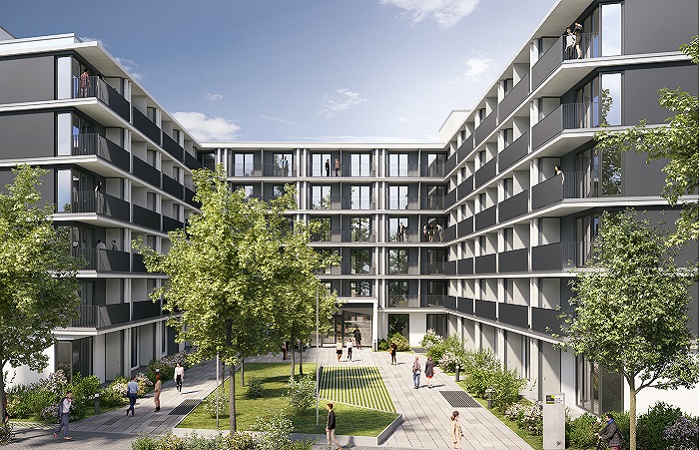 Das Aparthotel Campo Novo soll bis Ende 2023 in Stuttgart eröffnen. Bild: P+B Group