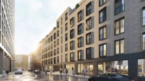 Visualisierung der Fassade eines modernen fünfstöckigen Hauses