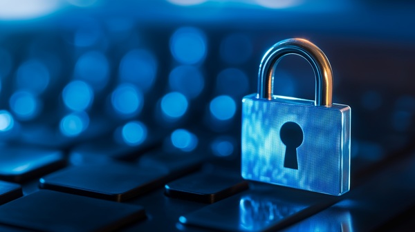 Vorhängeschloss vor Computertastatur