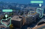 Luftaufnahme Nähe Kölner Hauptbahnhof mit markierten Gebäuden